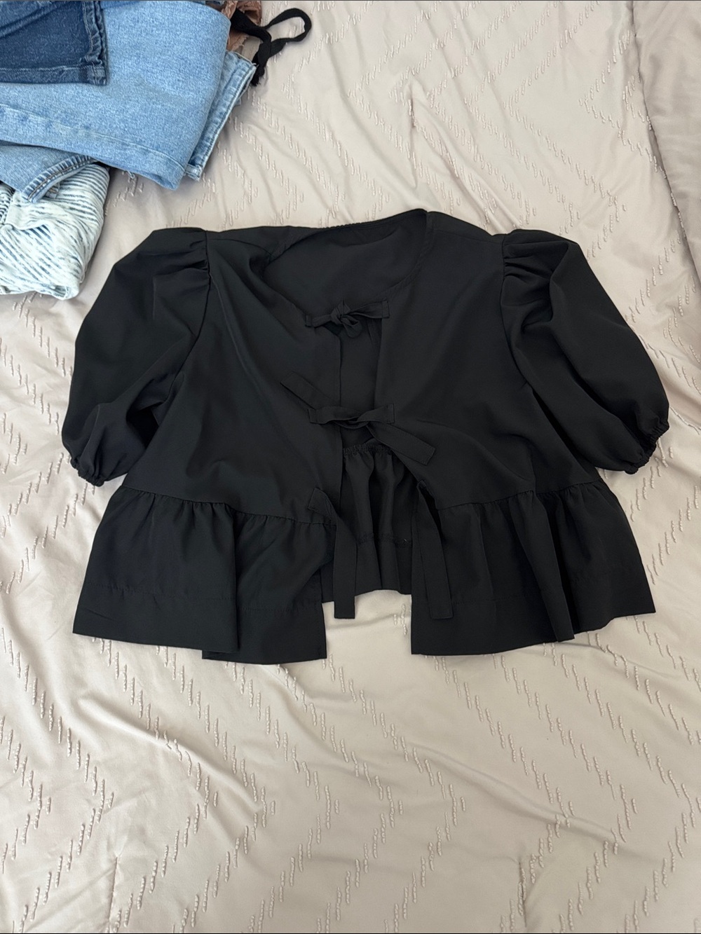 Black Tie-Back Peplum Top - Women's
